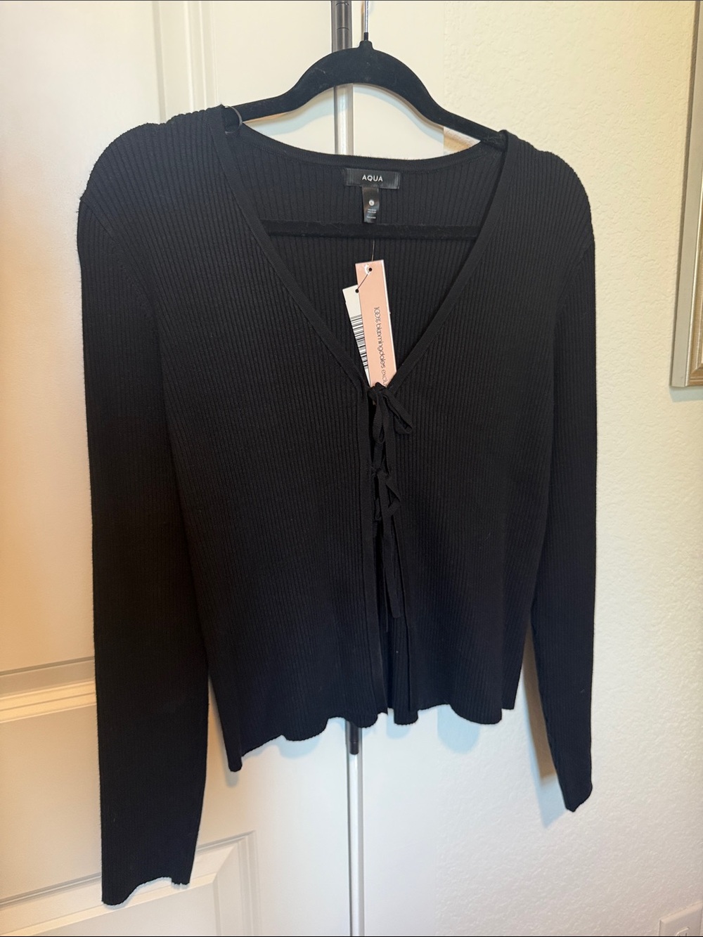 Aqua Black Ribbed Tie-Front Long Sleeve Top never worn